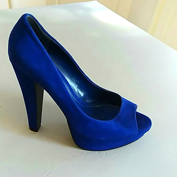 Aldo Blue suede Peeptoe block heels - Picture 2 of 8